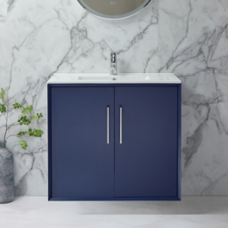 Milano Edge - Anthracite 400mm Wall Hung Modern Cloakroom Vanity Unit with Basin and Chrome Finger Pull Handle - thumbnail 2