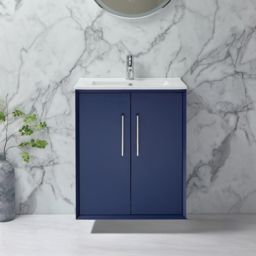 Milano Edge - Anthracite 400mm Wall Hung Modern Cloakroom Vanity Unit with Basin and Chrome Finger Pull Handle - thumbnail 3