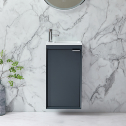 Milano Edge - Anthracite 400mm Wall Hung Modern Cloakroom Vanity Unit with Basin and Chrome Finger Pull Handle - thumbnail 4