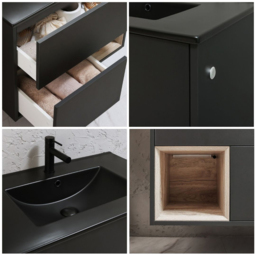 600mm Black Grey Wall Hung Vanity Unit with Graphite Basin - With LED - Milano Bexley - thumbnail 3