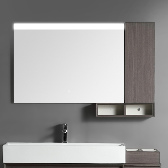 Milano Liana - Dark Walnut Modern LED Mirror and Side Cabinet - 1200mm x 680mm