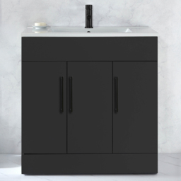Milano Lurus - Black Grey 810mm Modern Vanity Unit with Basin and Black T-Bar Handles
