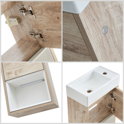 Light Oak 400mm Wall Hung Open Shelf Cloakroom Basin Vanity Unit with LED Light Milano Bexley - thumbnail 4