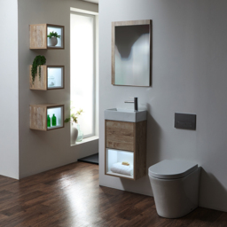 Light Oak 400mm Wall Hung Open Shelf Cloakroom Basin Vanity Unit with LED Light Milano Bexley - thumbnail 2