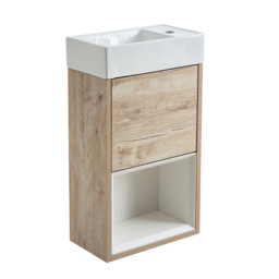 Light Oak 400mm Wall Hung Open Shelf Cloakroom Basin Vanity Unit with LED Light Milano Bexley - thumbnail 3