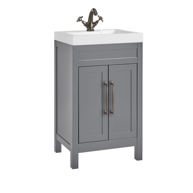 Milano Aston - Light Grey 500mm Traditional Vanity Unit with Basin and Aged Bronze Classic T-Bar Handles