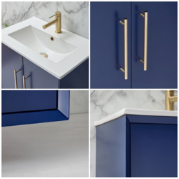 Modern Navy Wall Hung Vanity Unit 600mm – Brushed Brass Pull Handle - thumbnail 5