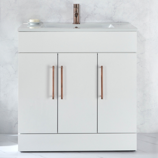 Milano Lurus - White 810mm Modern Vanity Unit with Basin and Aged Bronze T-Bar Handles