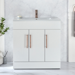 Milano 800mm White Vanity Unit with Inset Basin & Copper Bar Handle - thumbnail 2