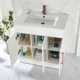Milano 800mm White Vanity Unit with Inset Basin & Copper Bar Handle - thumbnail 4