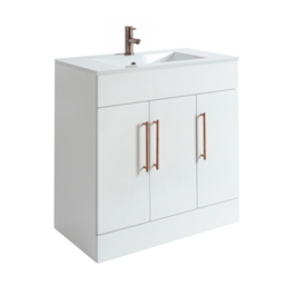Milano 800mm White Vanity Unit with Inset Basin & Copper Bar Handle - thumbnail 5