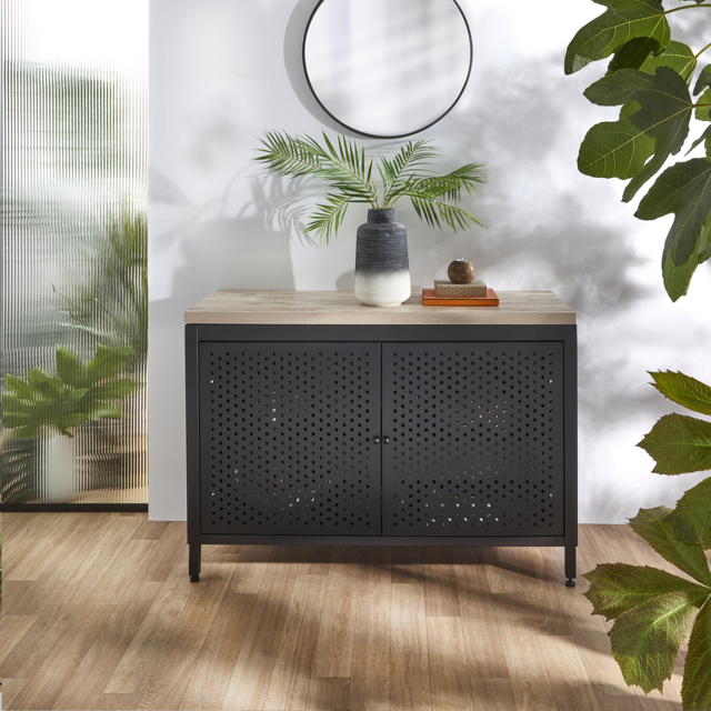 Milano Beswick - Black Metal 1200mm Vanity Unit with Light Oak Countertop
