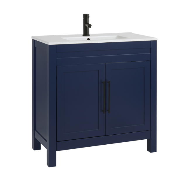 Milano Aston - Navy 800mm Traditional Vanity Unit with Basin and Black Modern T-Bar Handles