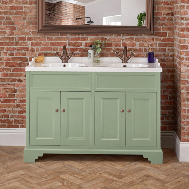 Pastel Green Luxury Traditional 1200mm Free Standing Vanity Unit with Basin - Oil Rubbed Bronze Classic Round Handle - image 1