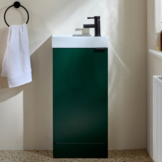 Milano Lurus - Dark Green 400mm Modern Cloakroom Vanity Unit with Basin and Black Finger Pull Handle