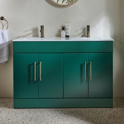 Dark Green Large Modern 1200mm Free Standing Double Bathroom Vanity Unit with Brushed Gold Bar Handles