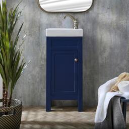 400mm Navy Traditional Cloakroom Vanity Unit with Basin & Gold Knob Handle - thumbnail 2