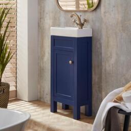 400mm Navy Traditional Cloakroom Vanity Unit with Basin & Gold Knob Handle - thumbnail 3