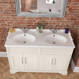 Antique White 1210mm Traditional Double Basin Vanity Unit with Round Aged Bronze Handles Milano Thornton - thumbnail 2