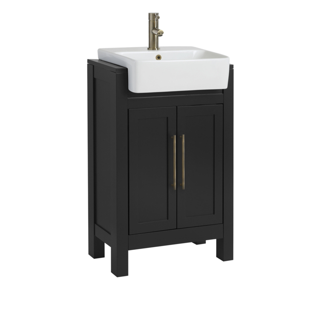Milano Aston - Black Grey 550mm Traditional Vanity Unit with Basin and Aged Gold Modern T-Bar Handles