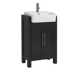Milano Aston - Black Grey 550mm Traditional Vanity Unit with Basin and Aged Gold Modern T-Bar Handles