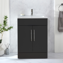 Milano Lurus - Black Grey 610mm Modern Vanity Unit with Basin and Chrome T-Bar Handles