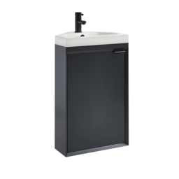 Anthracite 450mm Wall Hung Modern Cloakroom Corner Basin Vanity Unit and Black Finger Pull Handle Milano Edge - thumbnail 4