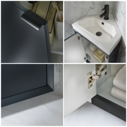 Anthracite 450mm Wall Hung Modern Cloakroom Corner Basin Vanity Unit and Black Finger Pull Handle Milano Edge - thumbnail 5