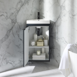 Anthracite 450mm Wall Hung Modern Cloakroom Corner Basin Vanity Unit and Black Finger Pull Handle Milano Edge - thumbnail 3