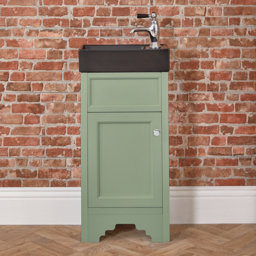 Milano Thornton - Pastel Green 400mm Traditional Cloakroom Vanity Unit with Black Basin and Classic Round Chrome Handle