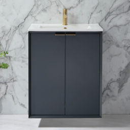 Milano Edge - Anthracite 610mm Wall Hung Modern Vanity Unit with Basin and Brushed Brass Finger Pull Handles