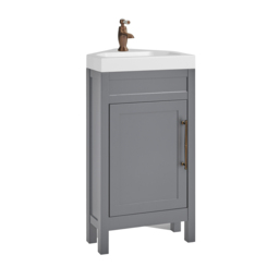 Milano Aston - Light Grey 450mm Traditional Cloakroom Corner Vanity Unit with Basin and Brushed Copper Classic T-Bar Handle