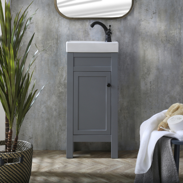 Milano Aston - Light Grey 400mm Traditional Cloakroom Vanity Unit with Basin and Black Classic Round Handle