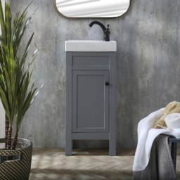 Milano Aston - Light Grey 400mm Traditional Cloakroom Vanity Unit with Basin and Black Classic Round Handle