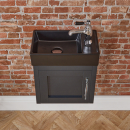 400mm Black Grey Wall Hung Vanity Unit with Black Basin & Chrome Bar Handle - thumbnail 4