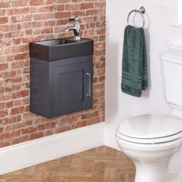 400mm Black Grey Wall Hung Vanity Unit with Black Basin & Chrome Bar Handle - thumbnail 3