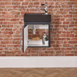 400mm Black Grey Wall Hung Vanity Unit with Black Basin & Chrome Bar Handle - thumbnail 5