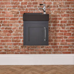 400mm Black Grey Wall Hung Vanity Unit with Black Basin & Chrome Bar Handle - thumbnail 2