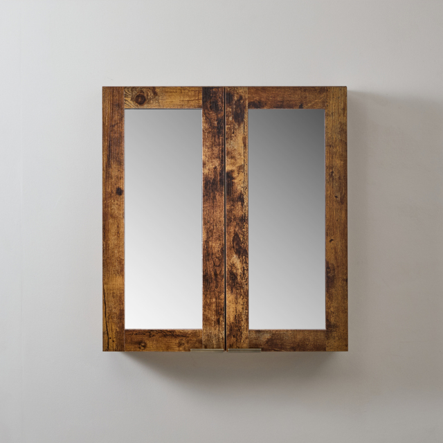 600mm Dark Oak Modern Mirrored Cabinet with Aged Gold Finger Pull Handles Milano Lurus - image 1