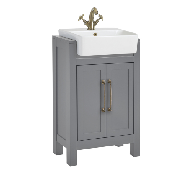 Milano Aston - Light Grey 550mm Traditional Vanity Unit with Basin and Aged Gold Classic T-Bar Handles