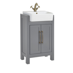Milano Aston - Light Grey 550mm Traditional Vanity Unit with Basin and Aged Gold Classic T-Bar Handles