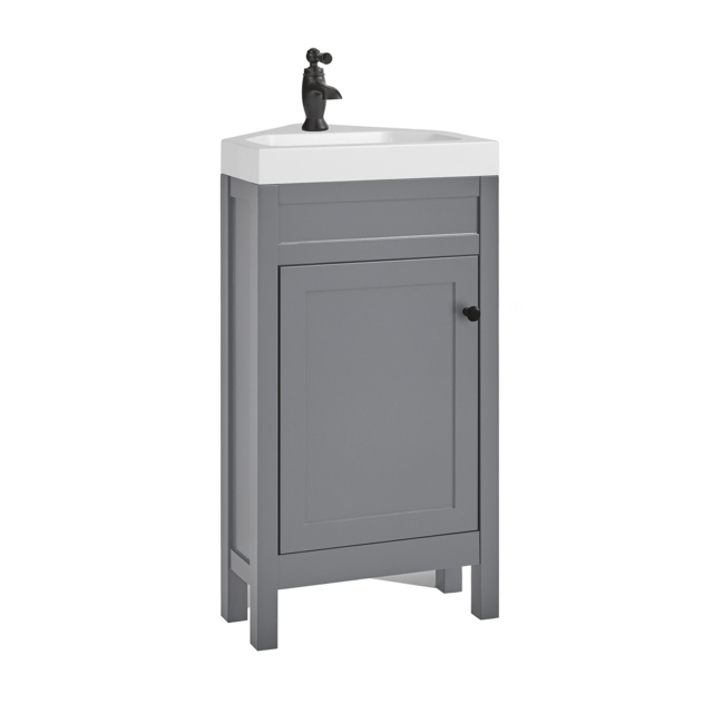 Milano Aston - Light Grey 450mm Traditional Cloakroom Corner Vanity Unit with Basin and Black Classic Round Handle