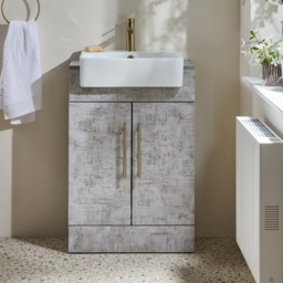 Milano Lurus - Concrete Grey 550mm Modern Vanity Unit with Basin and Brushed Brass T-Bar Handles
