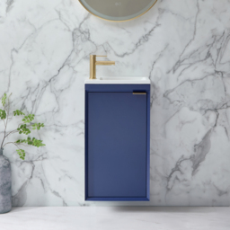 Navy Wall Hung Vanity Unit 400mm – Brushed Brass Handle, Modern Finish - thumbnail 2