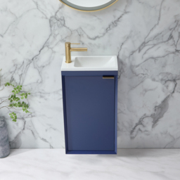 Navy Wall Hung Vanity Unit 400mm – Brushed Brass Handle, Modern Finish - thumbnail 4