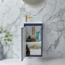 Navy Wall Hung Vanity Unit 400mm – Brushed Brass Handle, Modern Finish - thumbnail 3