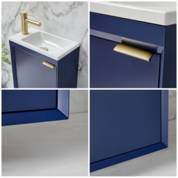 Navy Wall Hung Vanity Unit 400mm – Brushed Brass Handle, Modern Finish - thumbnail 6