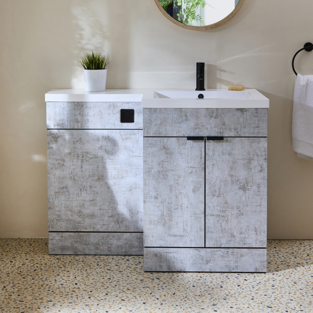 Milano Lurus - Concrete Grey 1105mm Modern Right-Hand Vanity and WC Combination Unit (Excluding Pan) - Black Finger Pull Handles