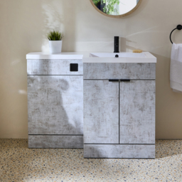 Milano Lurus - Concrete Grey 1105mm Modern Right-Hand Vanity and WC Combination Unit (Excluding Pan) - Black Finger Pull Handles