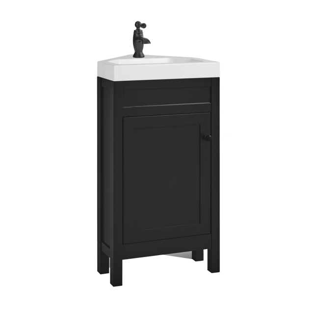 Milano Aston - Black Grey 450mm Traditional Cloakroom Corner Vanity Unit with Basin and Black Classic Round Handle